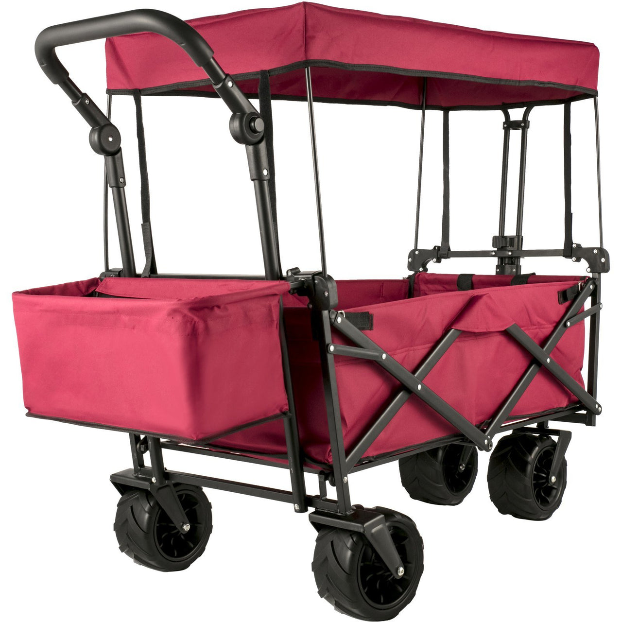 VEVOR Extra Large Collapsible Beach Cart with Removable Canopy-  Red