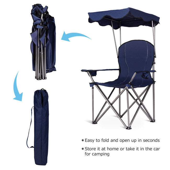 Folding Beach Canopy Chair with Cup Holders