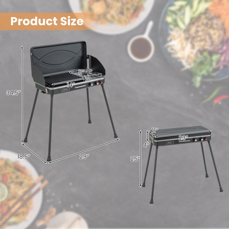 2-in-1 Gas Camping Grill and Stove with Detachable Legs