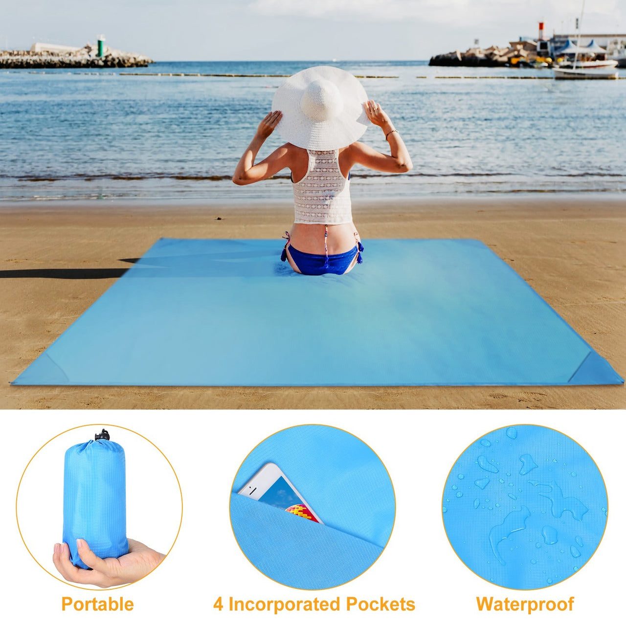 Beach Blanket 4.6' x 6.6' Waterproof/Sandproof Foldable Mat