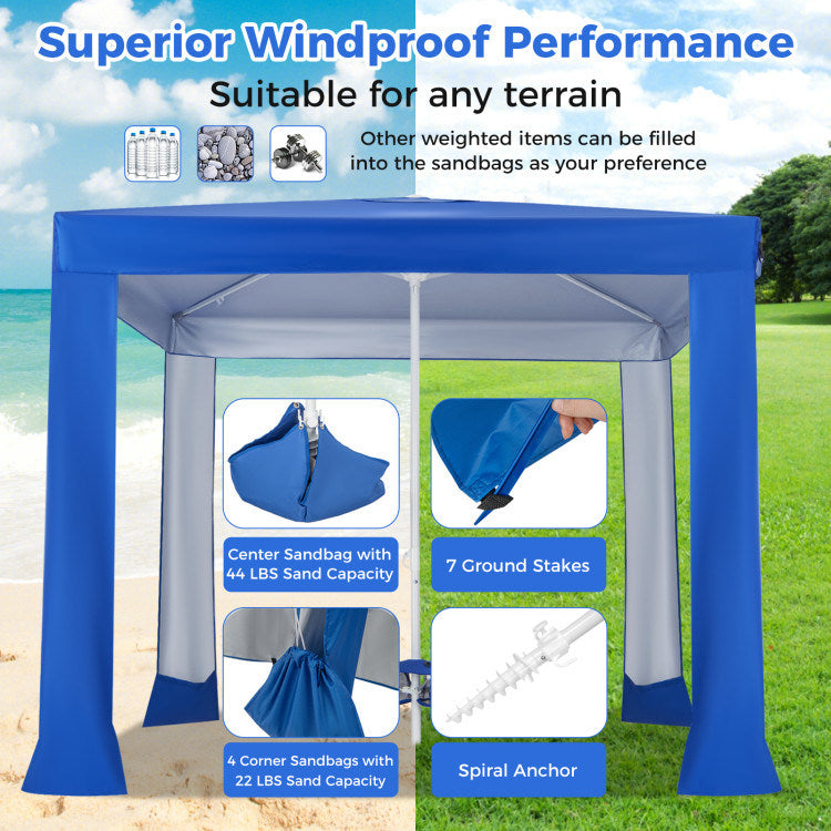 Beach Canopy Cabana Tent with Detachable Sidewall and Folding Table