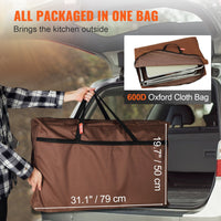 Thumbnail for VEVOR Camping Kitchen Table with Storage Carrying Bag-Aluminum Cook Station-3 Cupboard, Detachable Windscreen-Brown