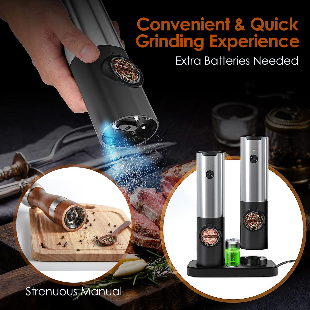 Electric Salt and Pepper Grinder Rechargeable Charging Base