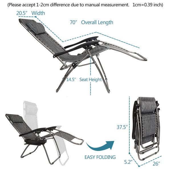 Infinity Zero Gravity Chair 2 Pack, Outdoor Lounge Patio Chairs with Pillow and Utility Tray