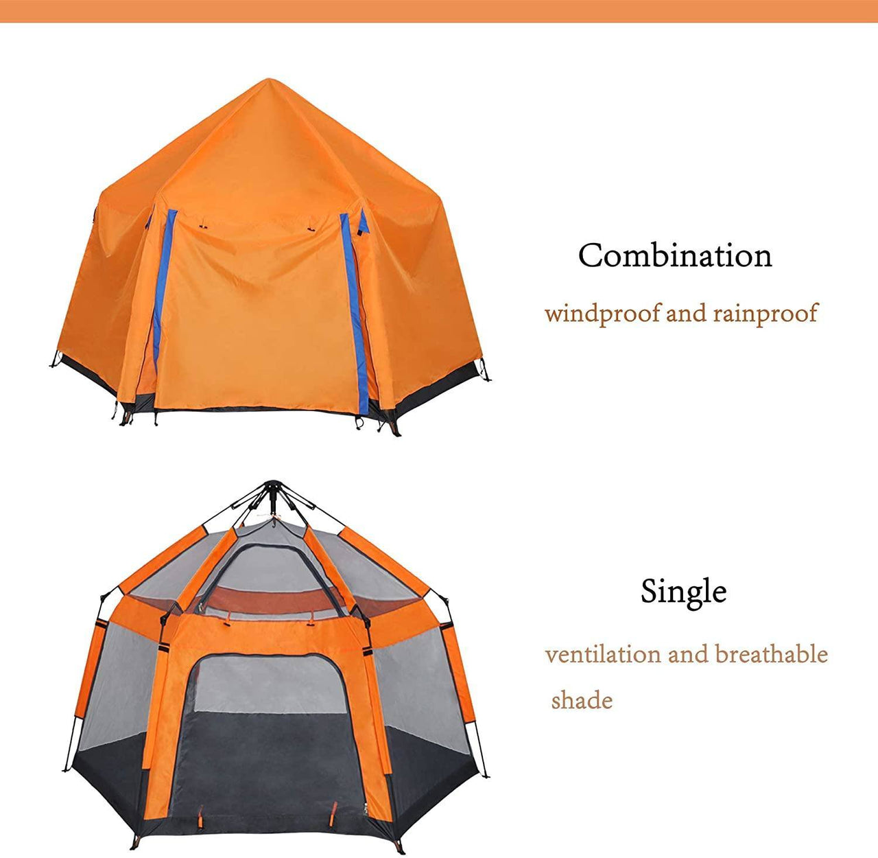 3-4 Person Camping Instant Pop-up Tent, Sun Shelter Waterproof Double Layer 4 Seasons Lightweight Tent