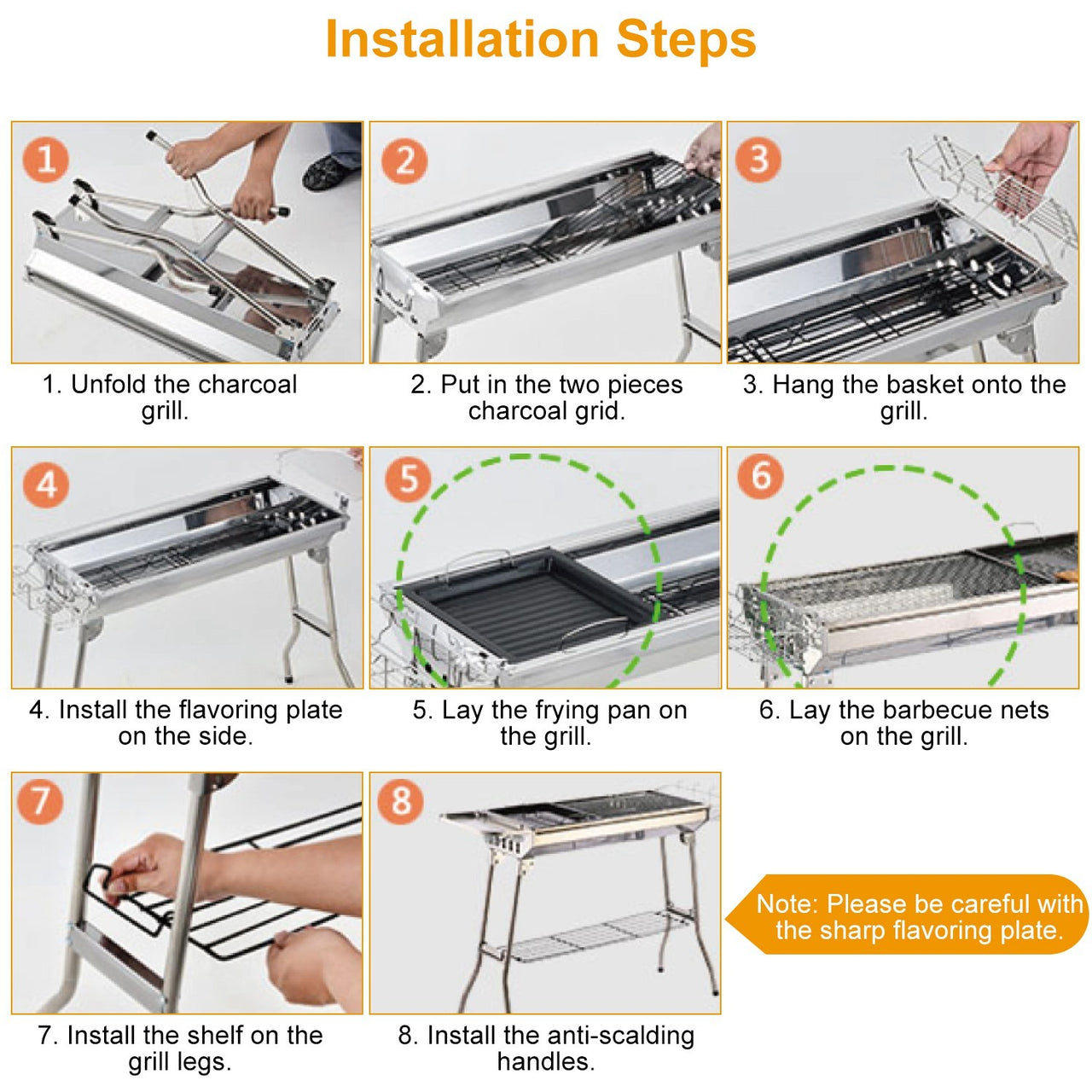 Foldable BBQ Grill Portable Charcoal Barbeque Grill Stainless Steel