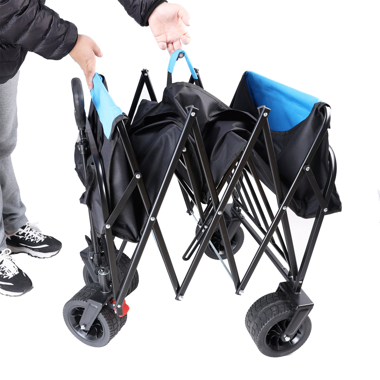 Large Capacity Folding Wagon Cart Extra Long  (black + blue)