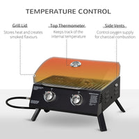 Thumbnail for Outsunny 2 Burner Propane Gas Grill Outdoor Portable Tabletop BBQ with Foldable Legs, Lid, Thermometer