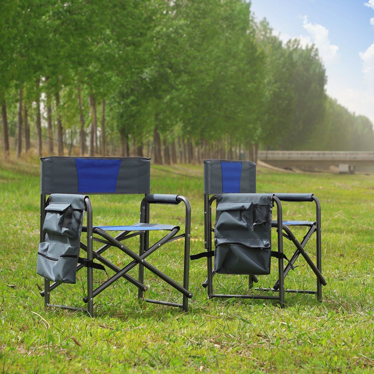 2-piece Padded Folding Oversized Director's Chair with Storage Pocket