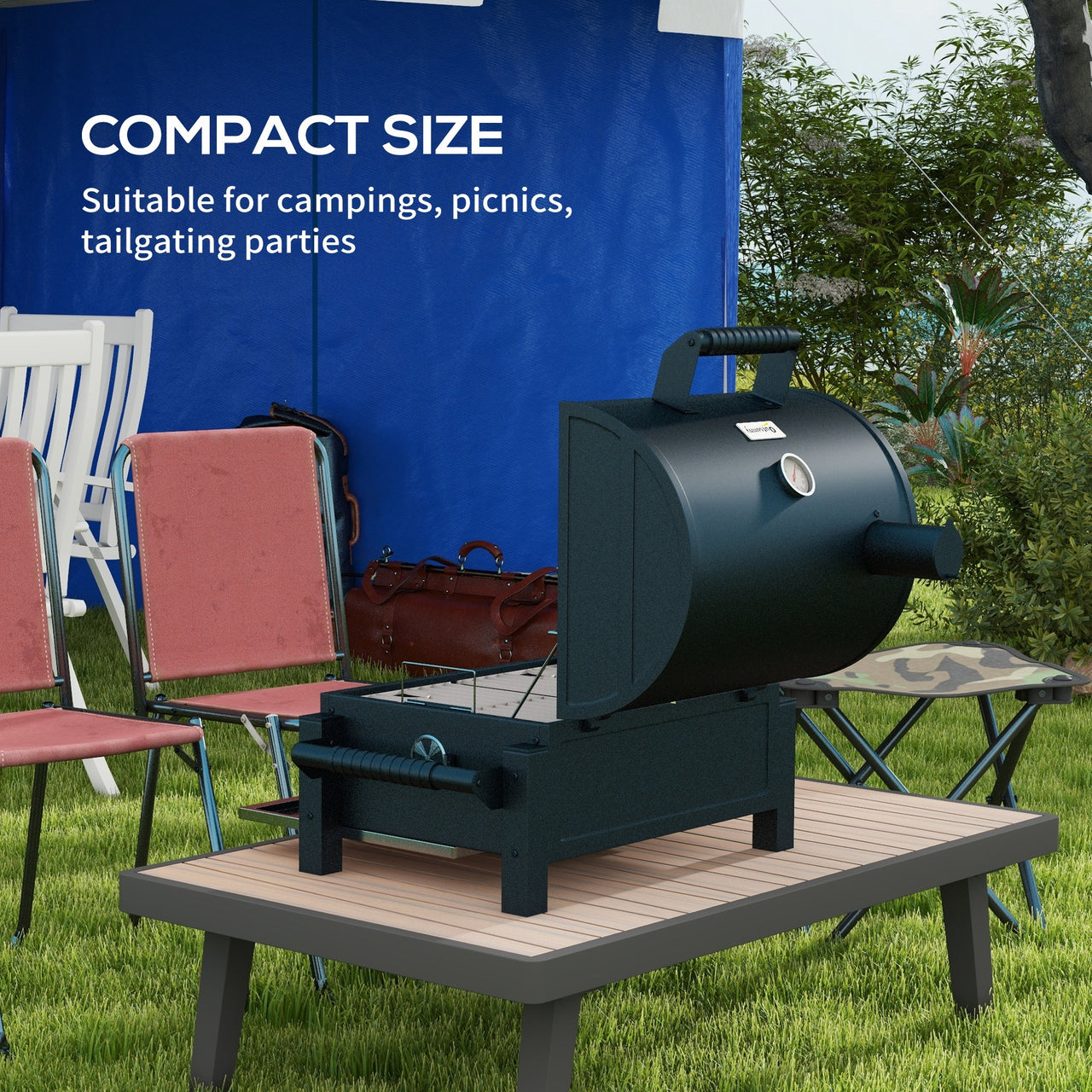 Outsunny Charcoal BBQ Grill with 235 sq.in. Cooking Area, Tabletop Outdoor Barbecue with Ash Catcher and Built-in Thermometer