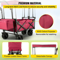 Thumbnail for VEVOR Extra Large Collapsible Beach Cart with Removable Canopy-  Red