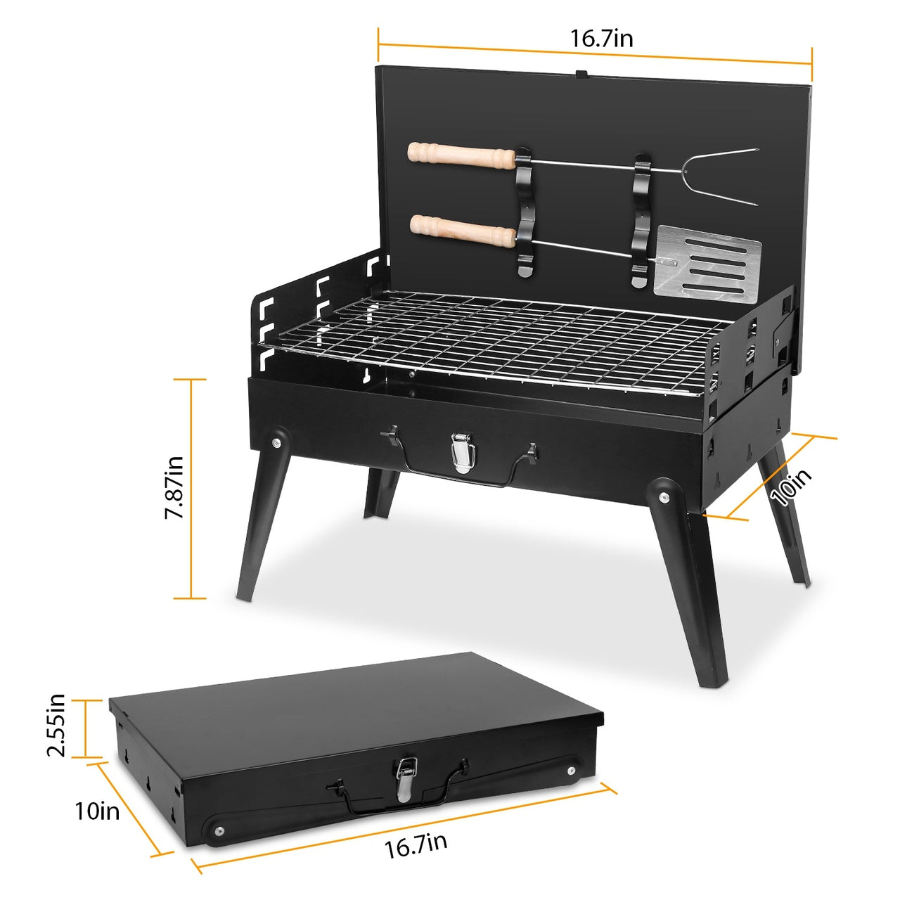 Portable Foldable Suitcase Charcoal Grill 16.7x10x17.7in