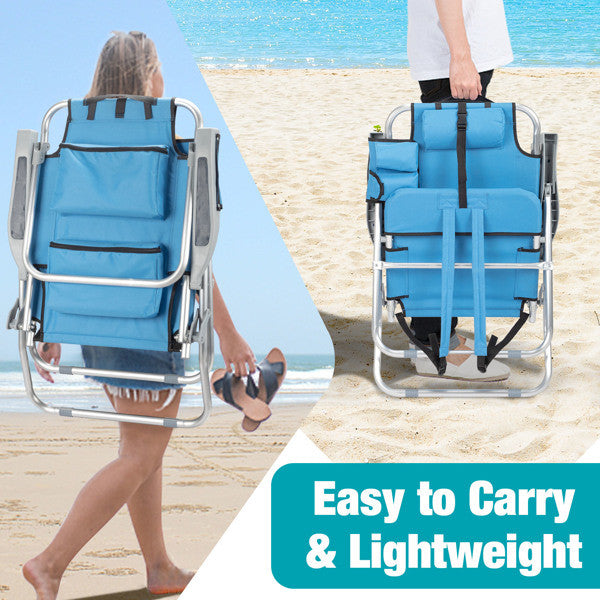 Backpack Heightened Oxford Cloth Silver White Aluminum Tube Bearing 100kg Beach Chair Blue