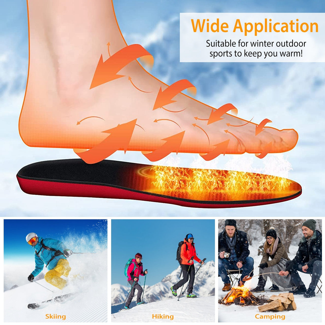 Heated Insoles, Electric Foot Warmer 3000mAh Rechargeable Battery