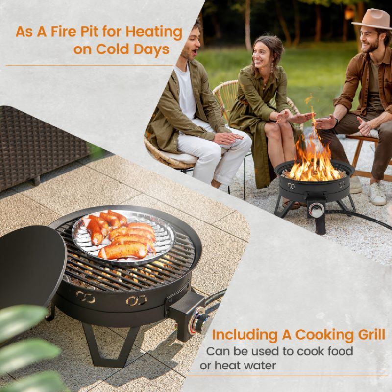 Portable Gas Fire Pit with Removable Grill