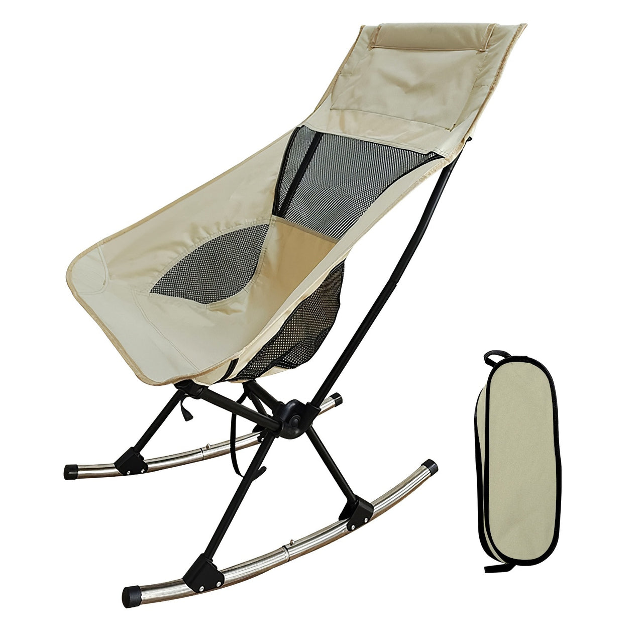 Portable Camping Rocking Chair with Carry Bag, High Back