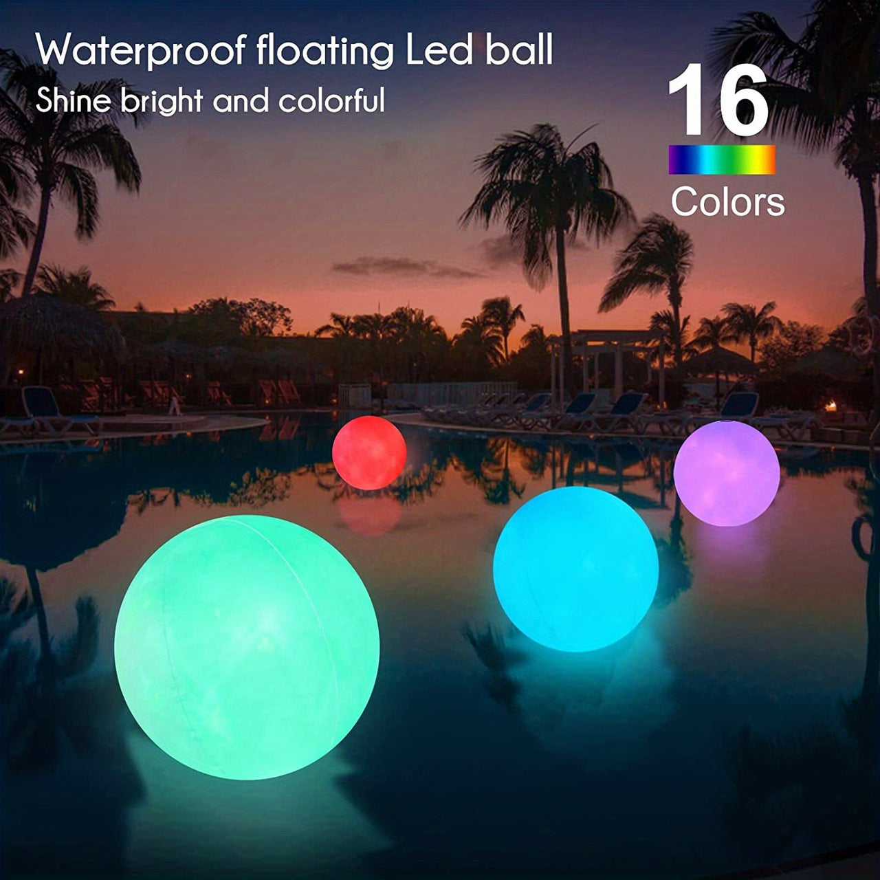 1 Pack, Waterproof Inflatable Led Beach Ball--16 Colors 4 Light Modes (16in)