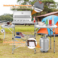 Thumbnail for Foldable Outdoor BBQ Portable Grilling Table with Windscreen Bag