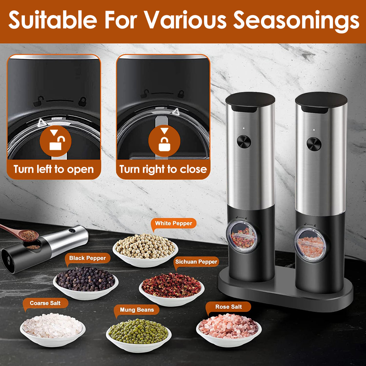 Electric Salt and Pepper Grinder Rechargeable Charging Base