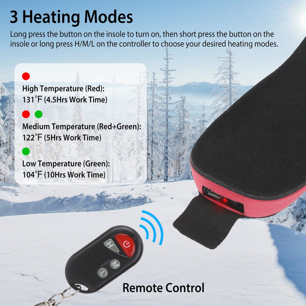 Heated Insoles, Electric Foot Warmer 3000mAh Rechargeable Battery