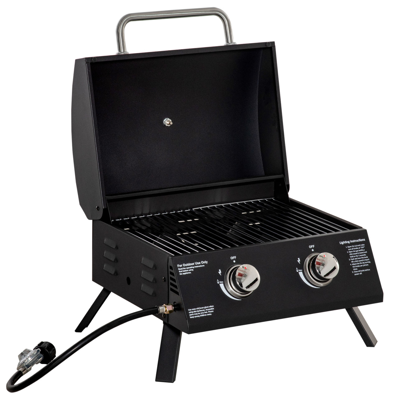 Outsunny 2 Burner Propane Gas Grill , Portable Tabletop BBQ with Foldable Legs, Lid, Thermometer