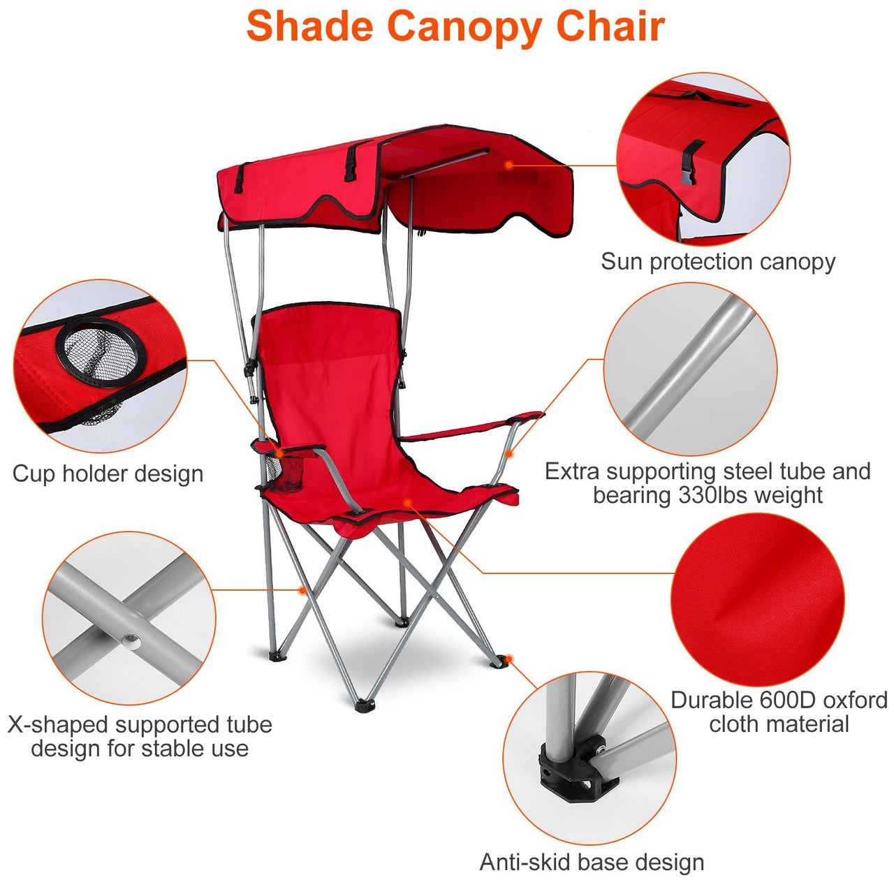 Foldable Beach Canopy Chair, 330LBS Load