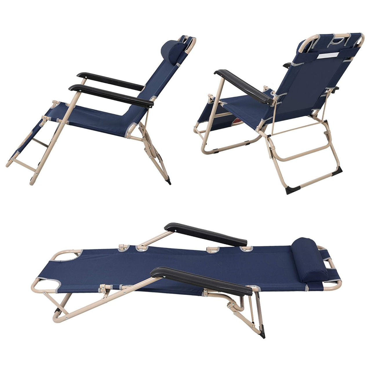 Set of 2 Portable Chaise Lounge Chair 60" Dark Blue/Blue