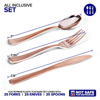 Thumbnail for 75 Pieces Heavy Duty (Rose Gold) Plastic Silverware Set, Disposable Cutlery Set, Great for Parties, Weddings, and Catering, Flatware Utensils Included: 25 Forks, 25 Spoons, 25 Knives, Stock Your Home