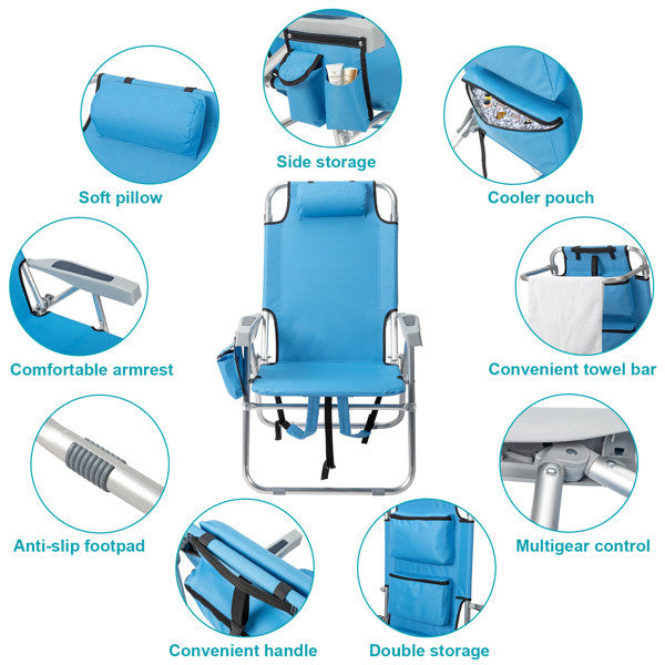 Backpack Heightened Oxford Cloth Silver White Aluminum Tube Bearing 100kg Beach Chair Blue