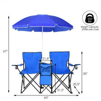 Thumbnail for Portable Folding Picnic Double Chair With Umbrella