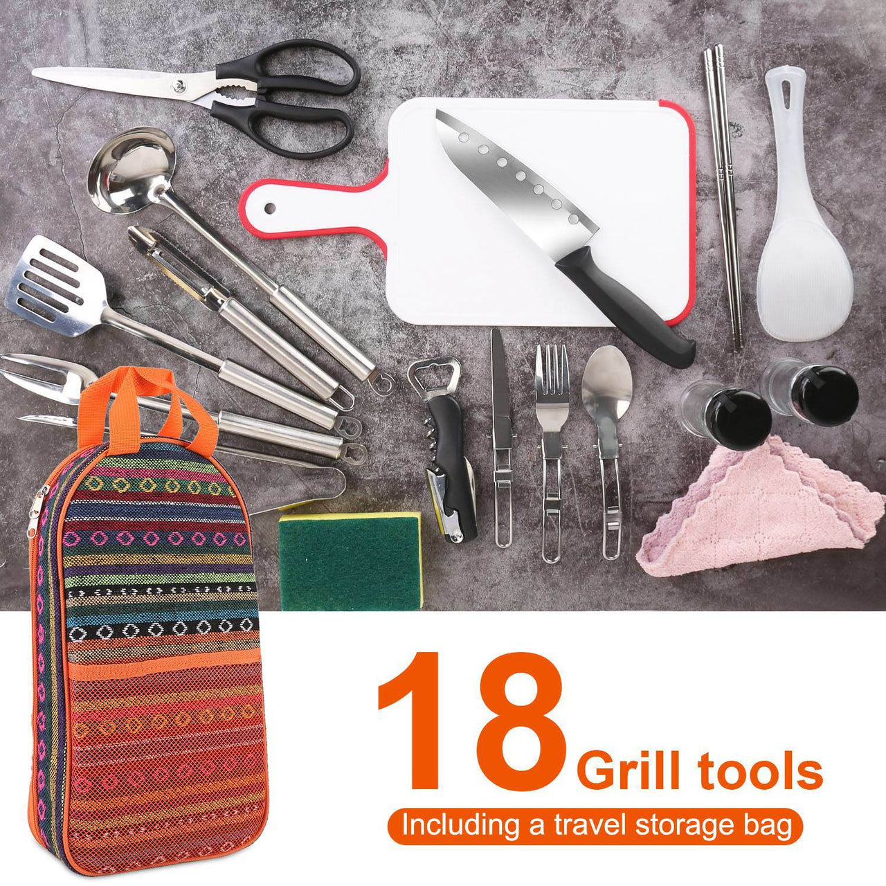 19 Pcs Camping Cooking Utensil Kit