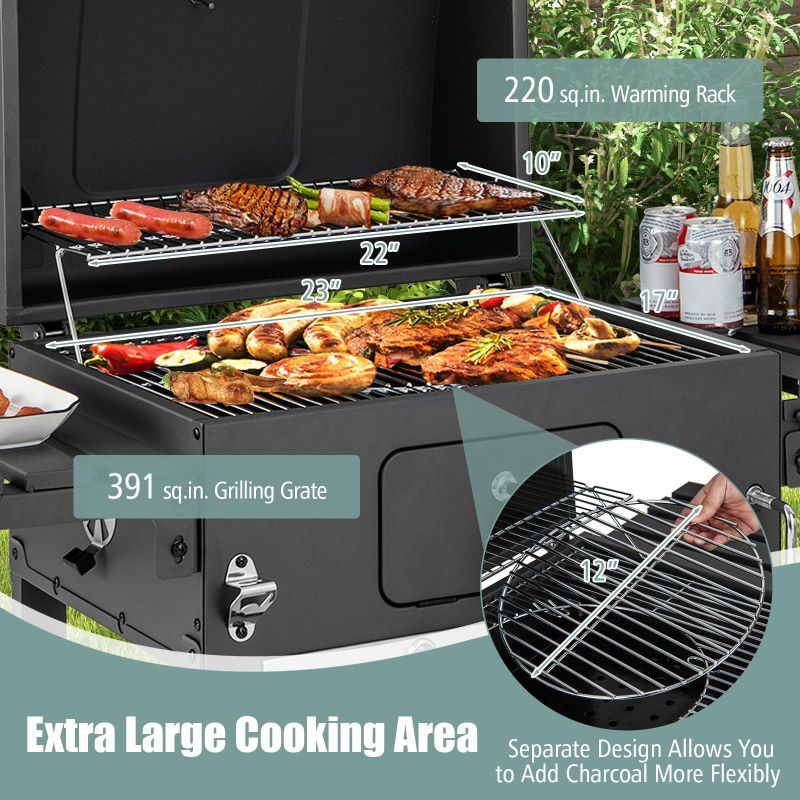 BBQ Charcoal Grill with Bottom Storage Shelf