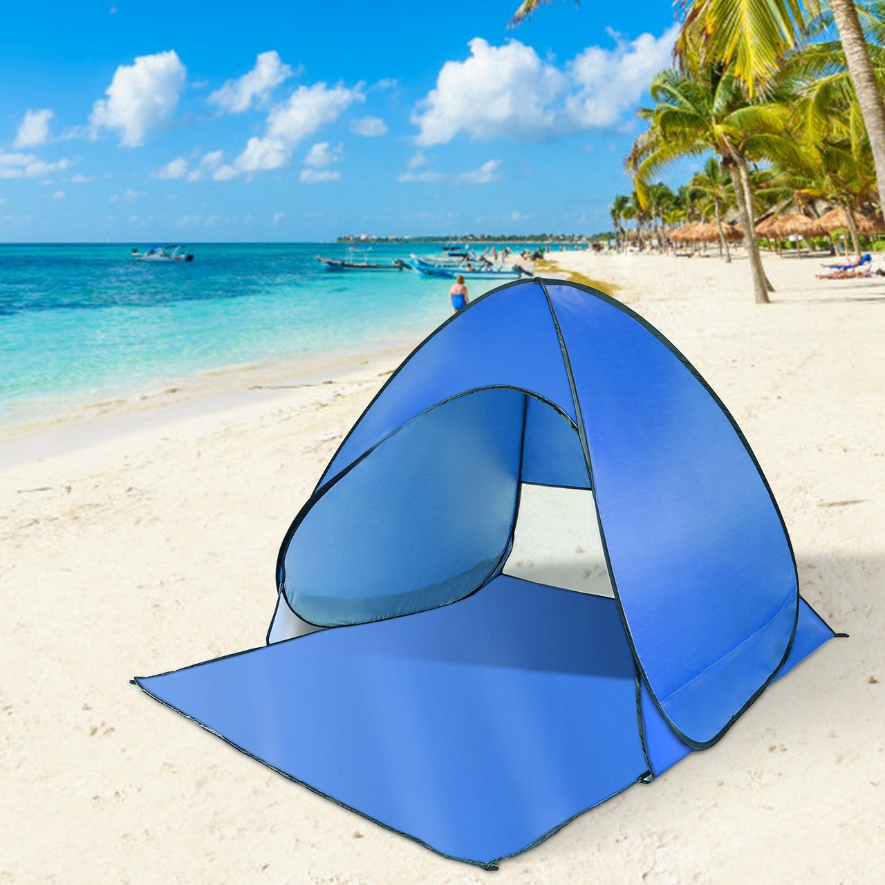 Pop Up Beach Tent Sun Shade Shelter Anti-UV Automatic Waterproof  w/ Net Window Storage Bag