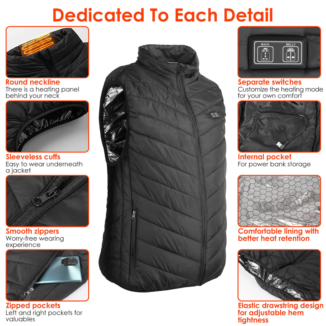 Heated Vest Electric USB Jacket Men/Women with 3 Temperature Levels