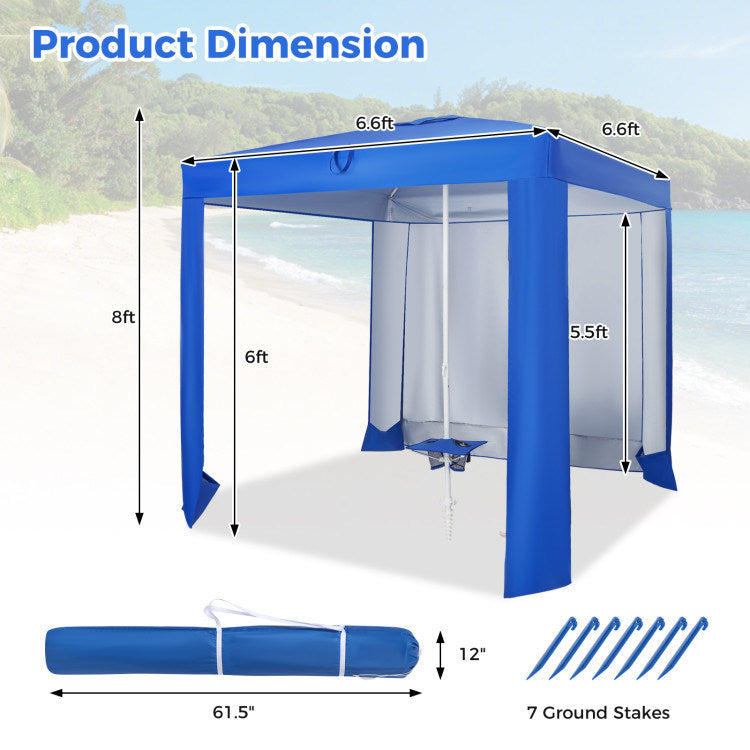 Beach Canopy Cabana Tent with Detachable Sidewall and Folding Table