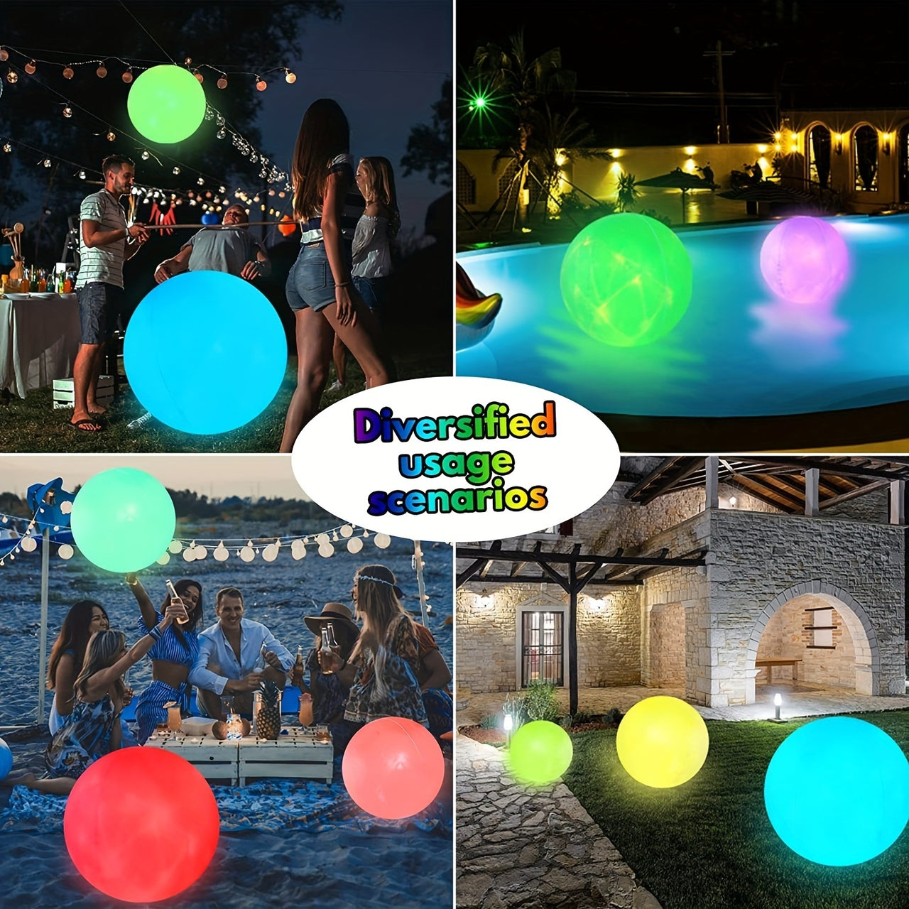 1 Pack, Waterproof Inflatable Led Beach Ball--16 Colors 4 Light Modes (16in)