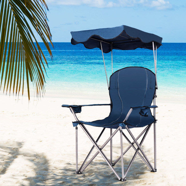 Folding Beach Canopy Chair with Cup Holders