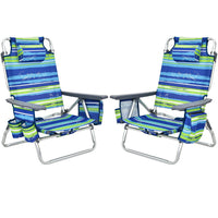 Thumbnail for 2 Pieces Folding Backpack Beach Chair with Pillow