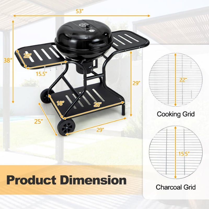 BBQ Charcoal Grill with Bottom Storage Shelf