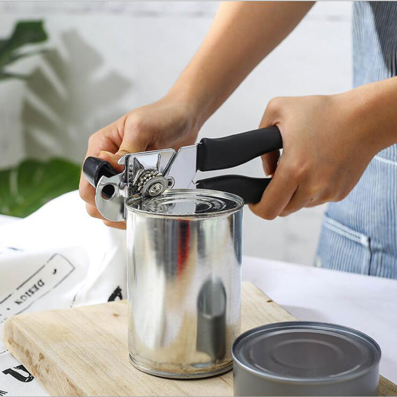 Stainless Steel Multi-Functional Can Opener, Black Soft Grip Handle