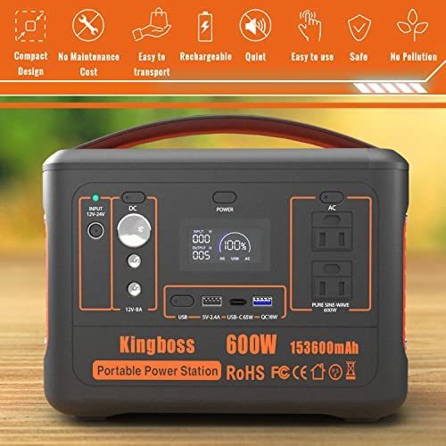 Portable Power Station 110V/600W 568Wh Lithium Battery Pure Sine Wave AC Outlet DC USB