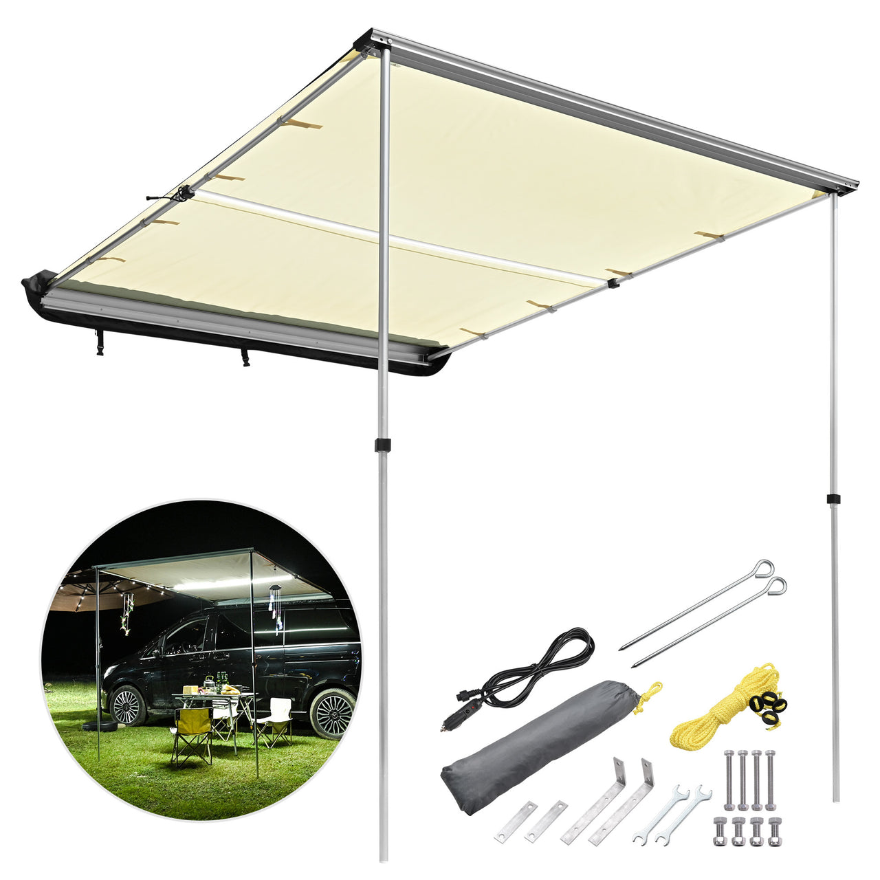 6.6x8.2FT/200x250cm LED Car Side Awning with LED