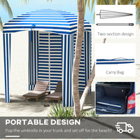 Thumbnail for Outsunny 5.9' x 5.9' Ruffled Portable Beach Cabana with Walls, Vents, Sandbags, Carry Bag, Blue & White Stripe