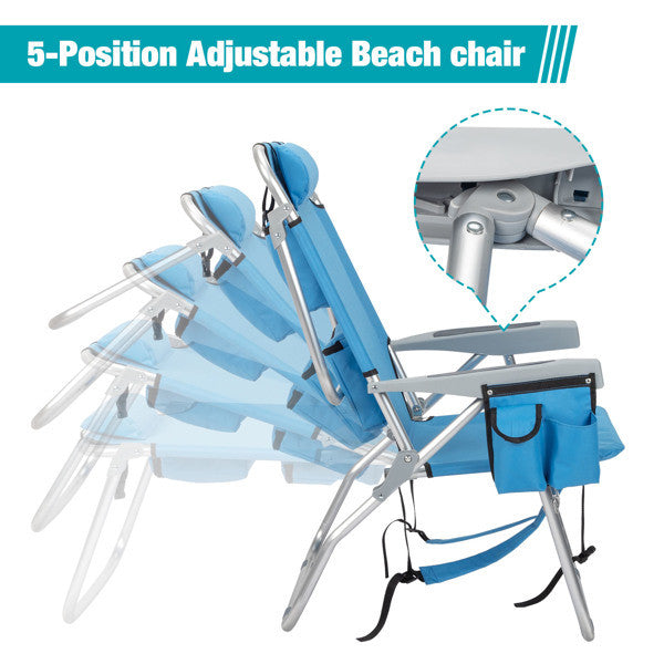 Backpack Heightened Oxford Cloth Silver White Aluminum Tube Bearing 100kg Beach Chair Blue