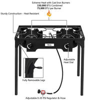 Thumbnail for Camp Stove Portable Cast Iron  (Double Burner 15000-BTU)