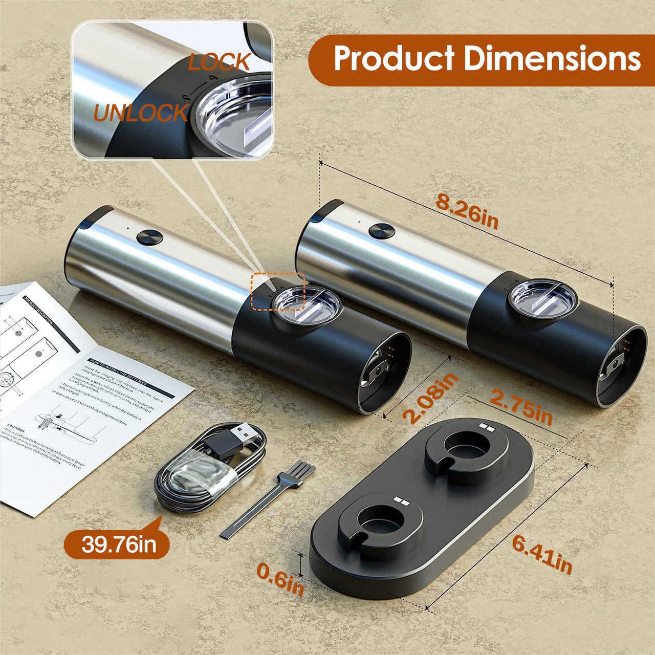 Electric Salt and Pepper Grinder Rechargeable Charging Base