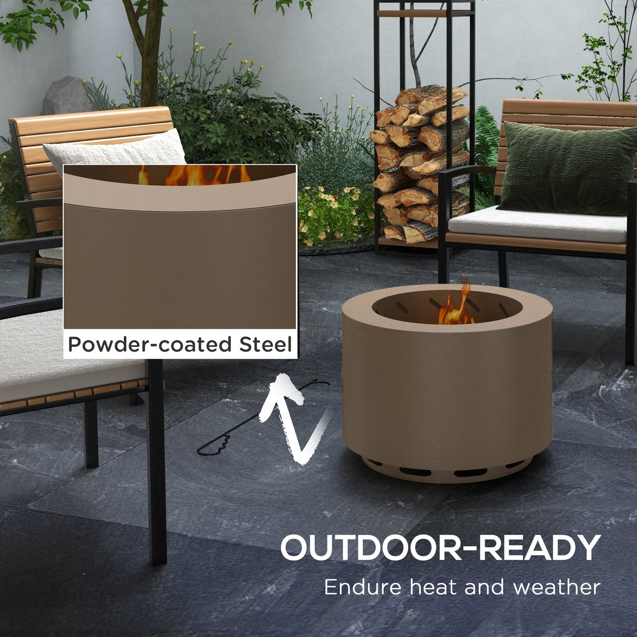 Outsunny Smokeless Fire Pit, 19" Portable Smokeless Wood Burning Firepit with Poker