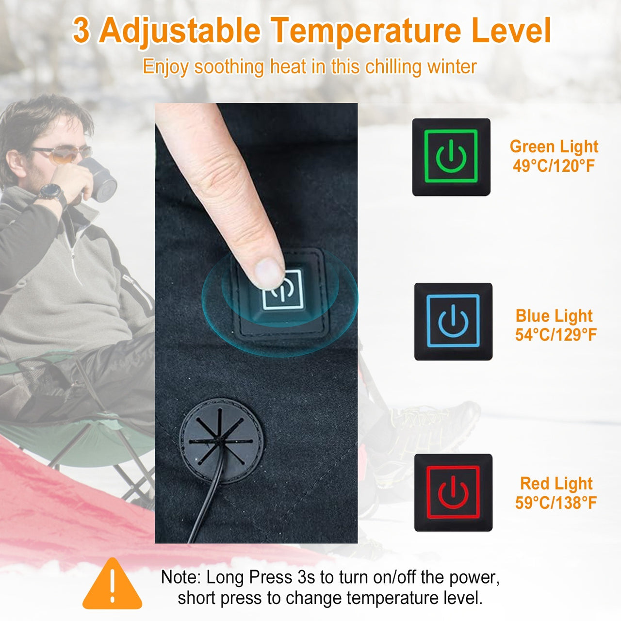 Portable Heated Seat Cushion with 3 Temperature Levels USB Plug Powered Heating Pad