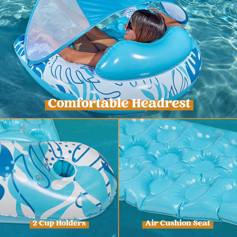 Pool Floats with Canopy Adult, XL Pool Lounge Chairs with Cup Holders