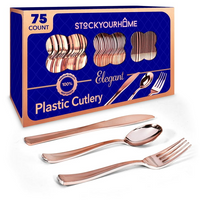 Thumbnail for 75 Pieces Heavy Duty (Rose Gold) Plastic Silverware Set, Disposable Cutlery Set, Great for Parties, Weddings, and Catering, Flatware Utensils Included: 25 Forks, 25 Spoons, 25 Knives, Stock Your Home